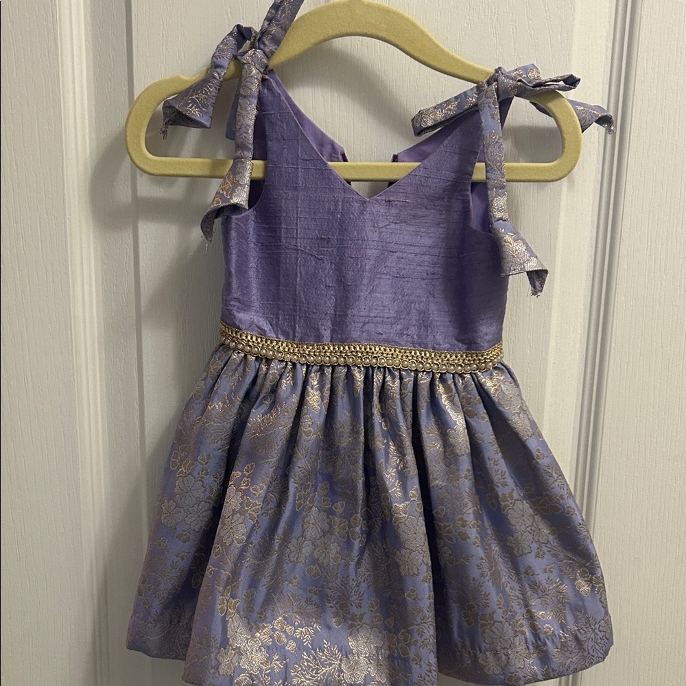 Purple and Gold Indian Floral Sari Dress with Bow Straps